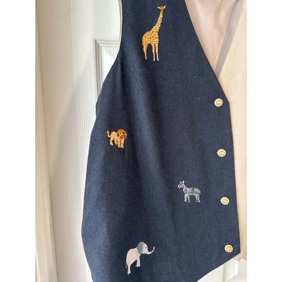 90s Vintage Safari Animal Embroidered Button-Up Silk Vest By Blair Boutique - Picture 5 of 8